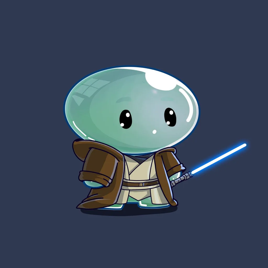 Bubblin #9: A seafoam bubble creature in a brown hooded robe holding a glowing blue blade, on a midnight background
